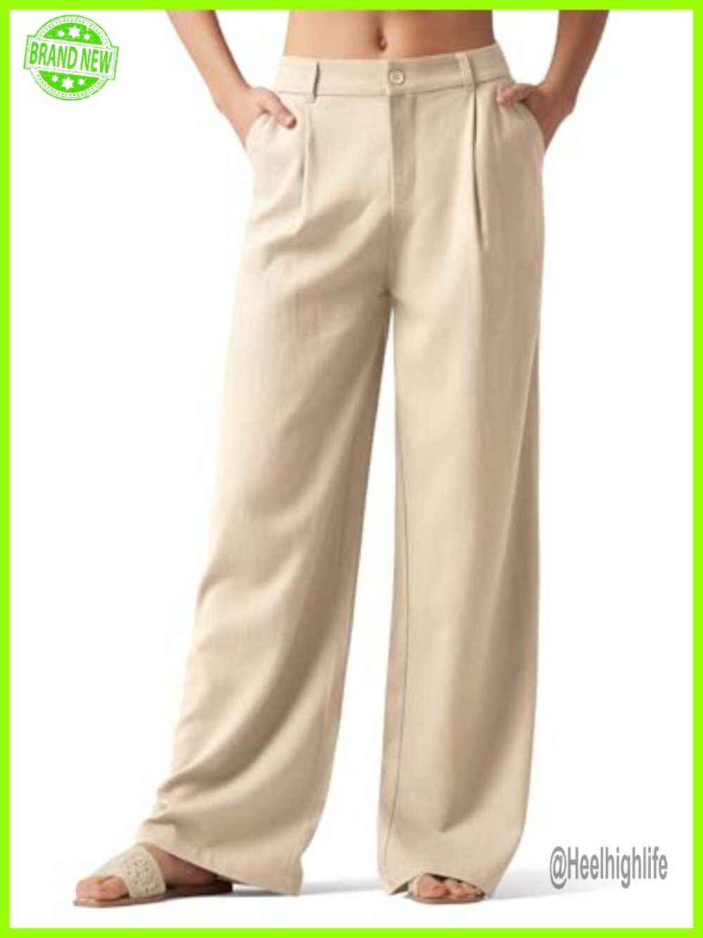 Women's Linen Wide Leg Palazzo Pants High Waist Work Slacks with Pockets